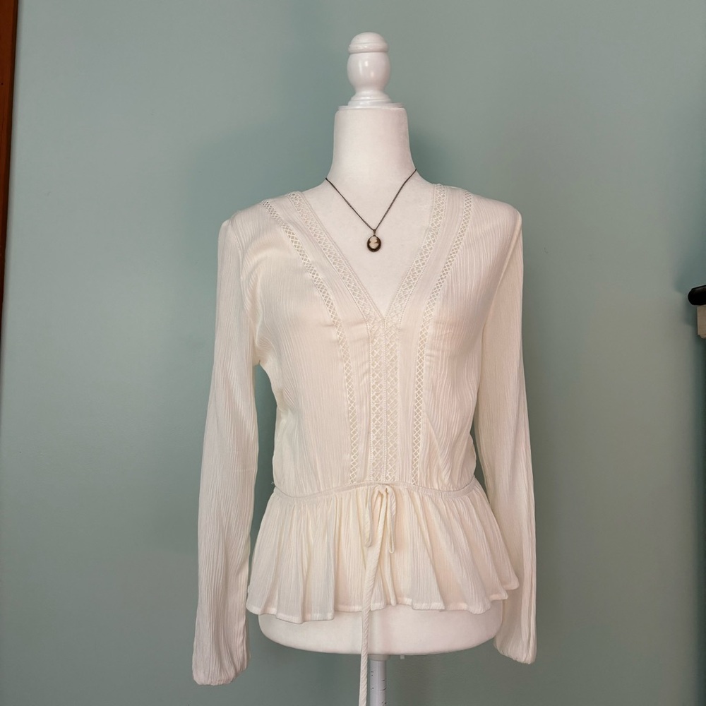 Ambiance Cream crochet V neck Blouse
